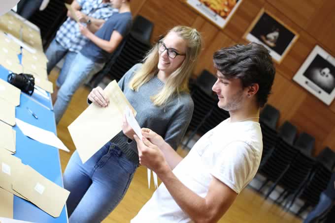 Students collecting their results
