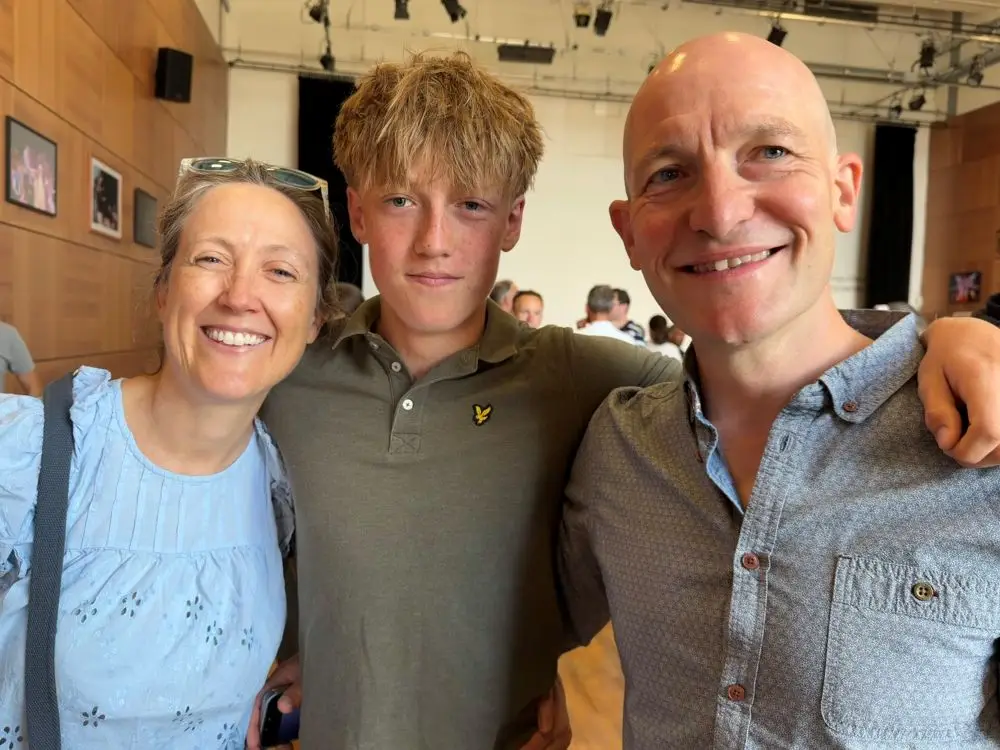 Happy parents and student